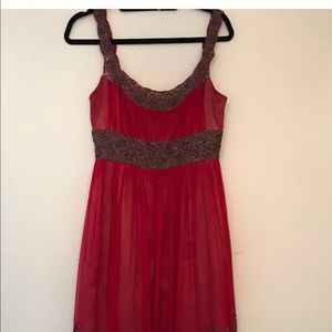 Adrianna Papell Cocktail Red Silk Dress Sz 6